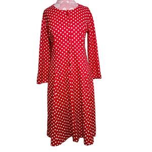 Sears Vintage Red White Polka Dot Dress 80's Long Sleeve Minnie Mouse Midi Dress
